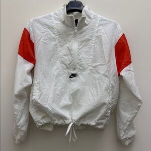 Nike White and Orange Pullover Rain Jacket